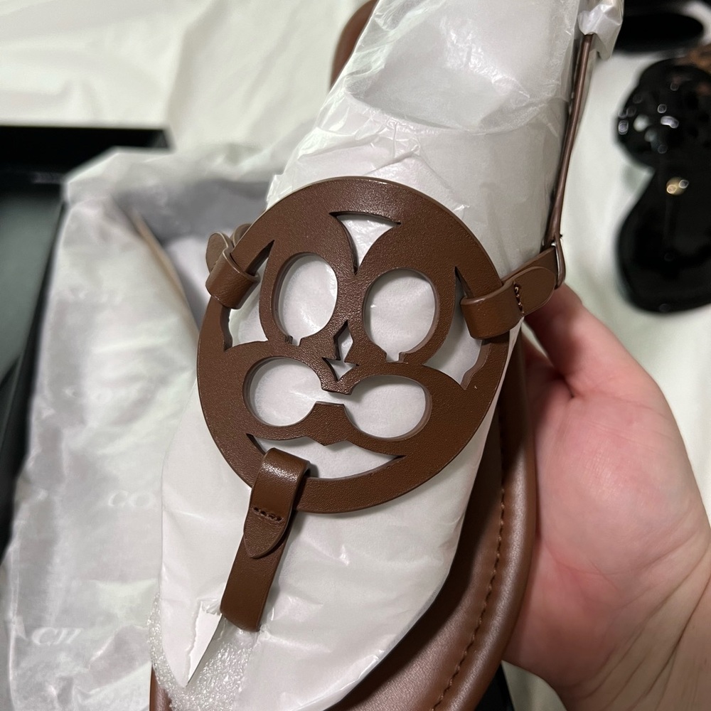 Brand New brown leather Coach Jaci sandals